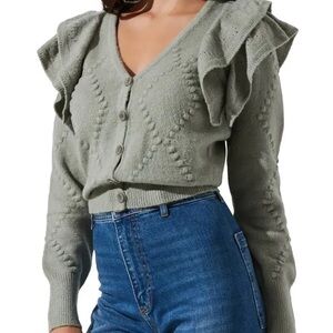 ASTR the label Ruffle Shoulder Knit Cardigan size XL